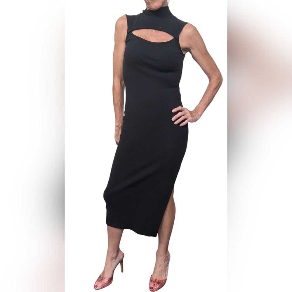 ALLSAINTS Black Cutout Mock Neck Bodycon Midi Dress US 6